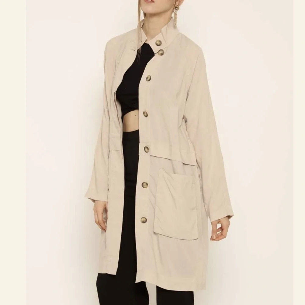 Forever 21 Longline Utility Jacket Beige Lyocell S‎ Lightweight Casual